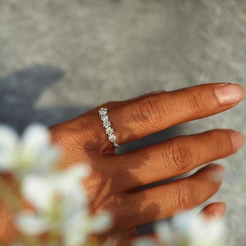 Bague Argent Adjustable avec Marguerite