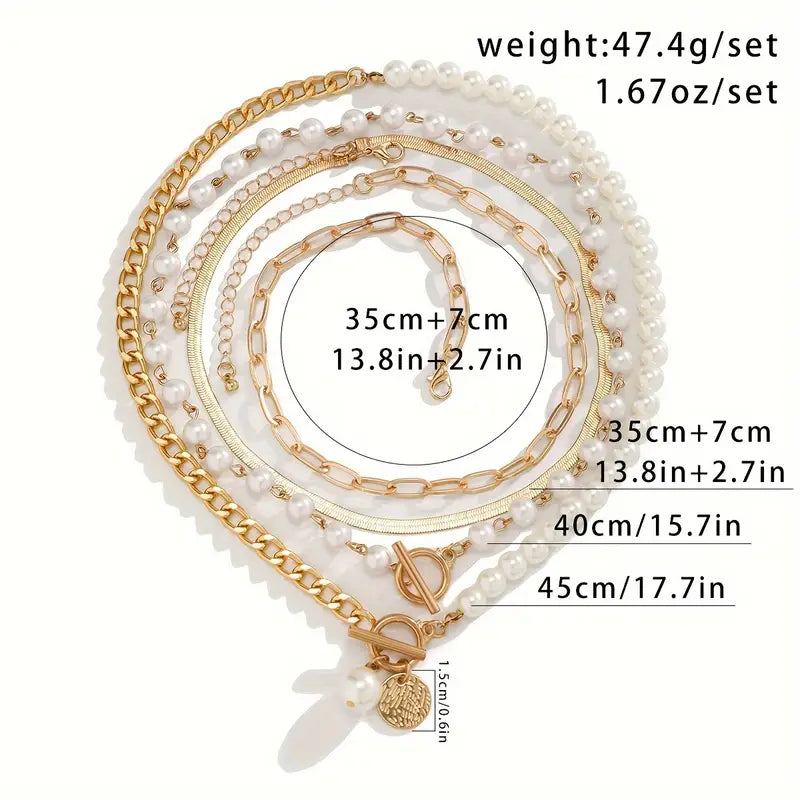 Ensemble collier Vintage Pearl & Gold Snake Chain | Or