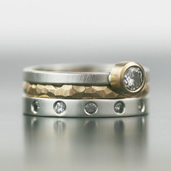 Bague Vintage en or et argent avec zirconium