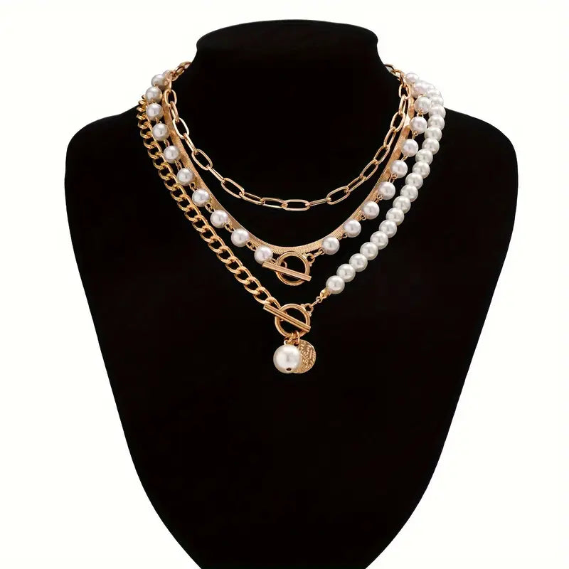 Ensemble collier Vintage Pearl & Gold Snake Chain | Or