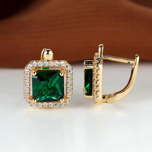 Boucles d’oreilles Golden Green Square Zirconia | Or