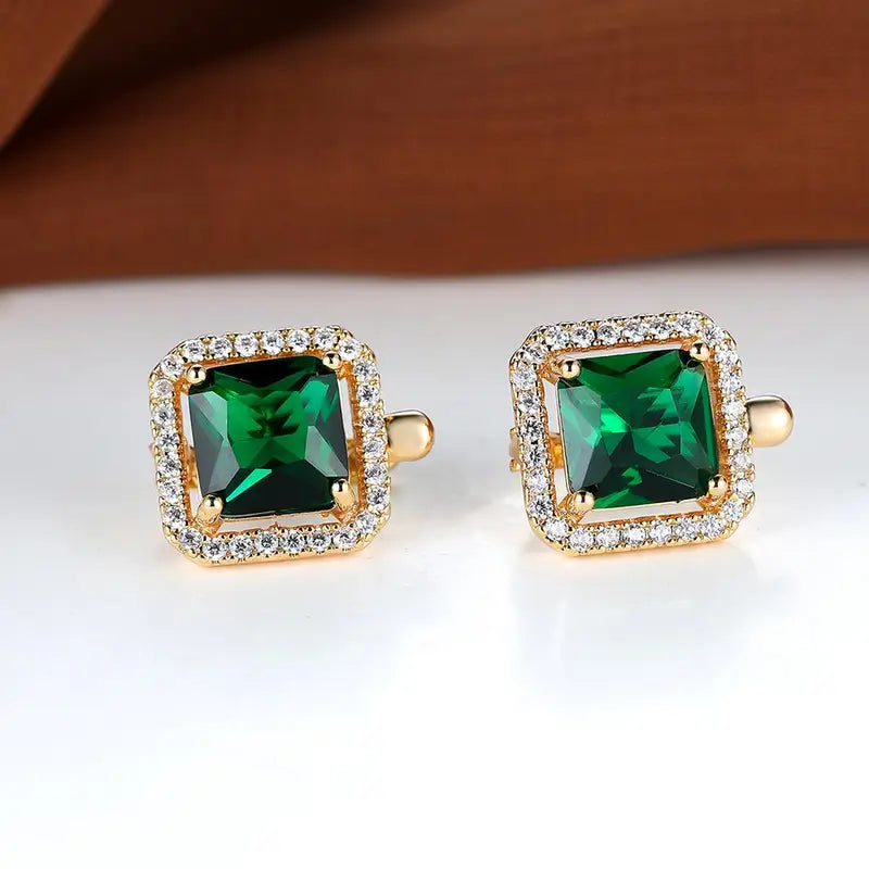 Boucles d’oreilles Golden Green Square Zirconia | Or