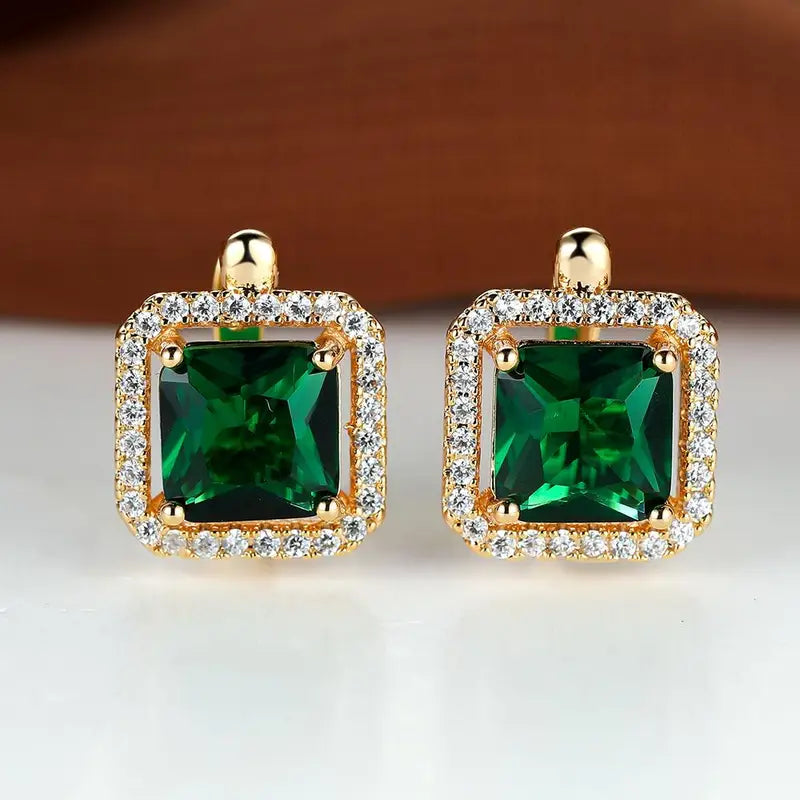 Boucles d’oreilles Golden Green Square Zirconia | Or