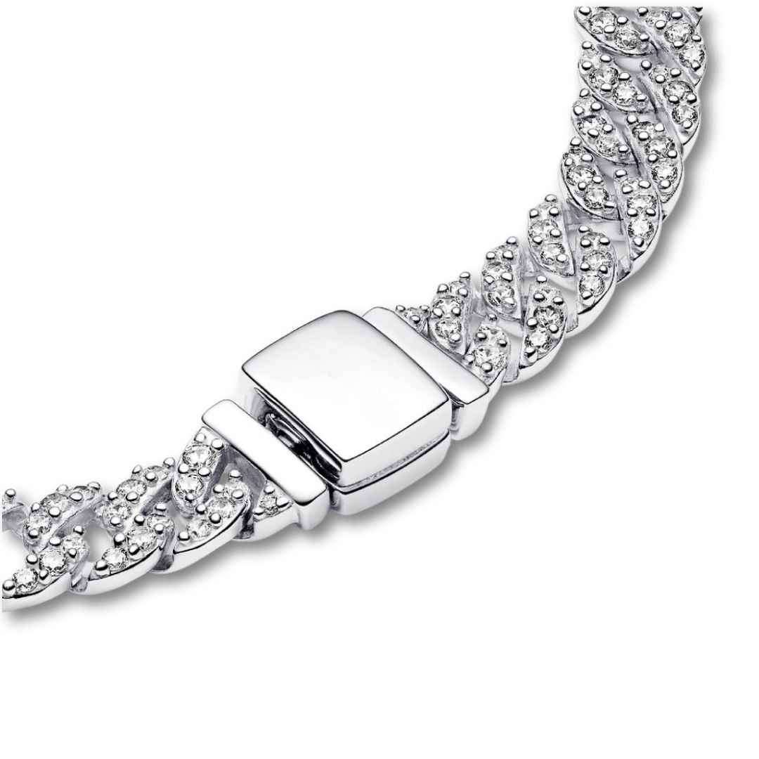 Bracelet cubain Pave | Or blanc