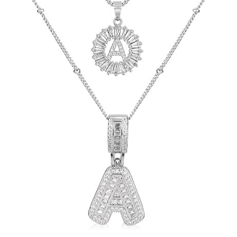 Ensemble collier initial lettre Pave | Or blanc