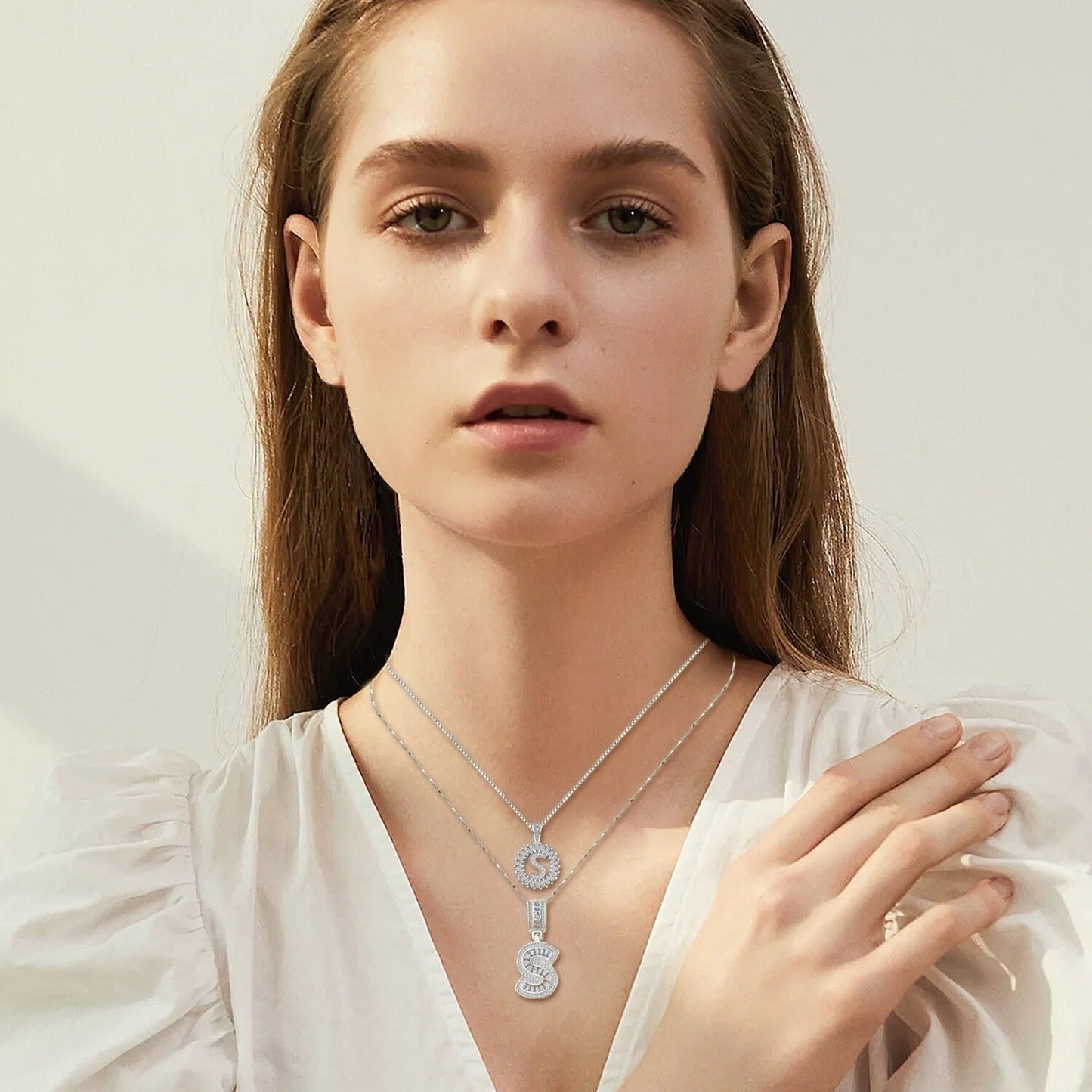 Ensemble collier initial lettre Pave | Or blanc