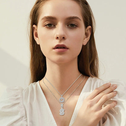 Ensemble collier initial lettre Pave | Or blanc