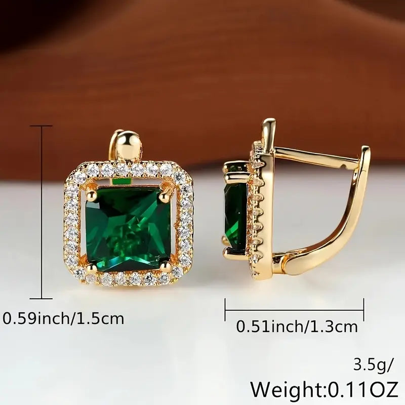 Boucles d’oreilles Golden Green Square Zirconia | Or