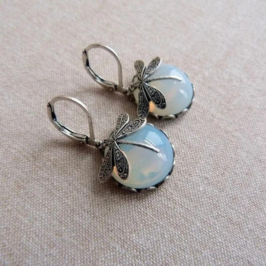 Boucles d'oreilles libellule en argent 925 avec cristal blanc
