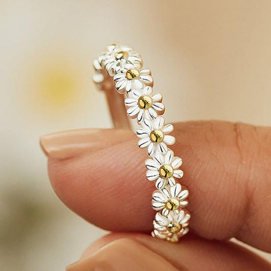 Bague Argent Adjustable avec Marguerite