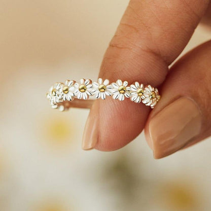 Bague Argent Adjustable avec Marguerite
