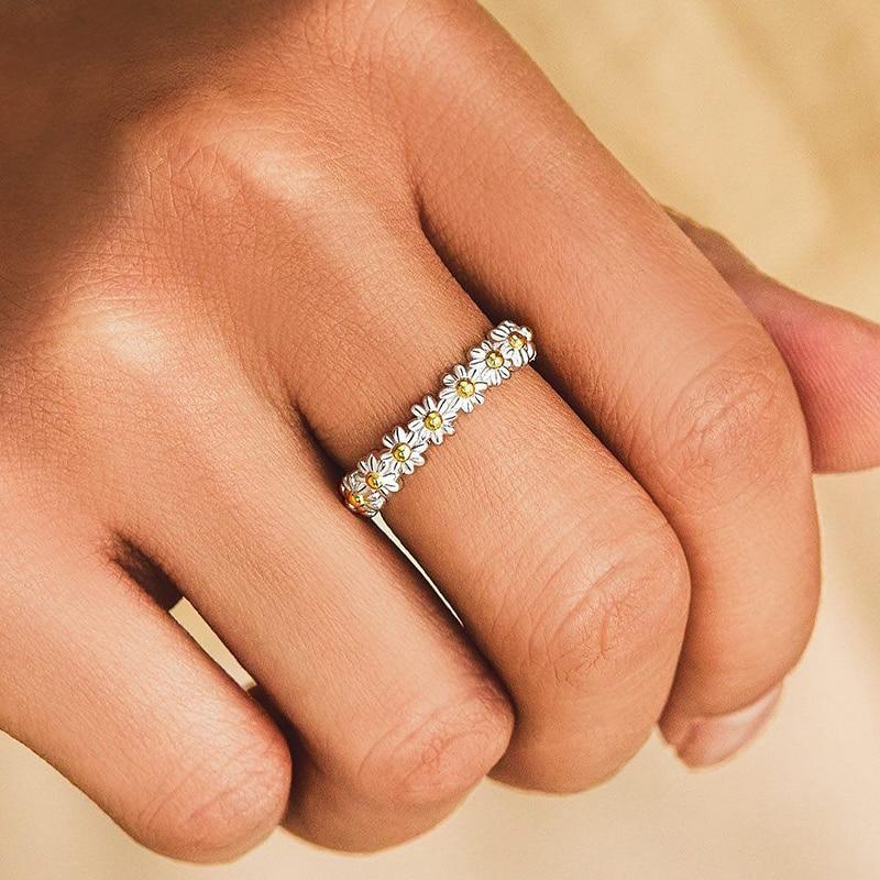 Bague Argent Adjustable avec Marguerite