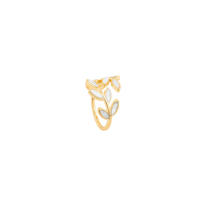 Bague en Or Ajustable avec Feuille et Opale Blanche