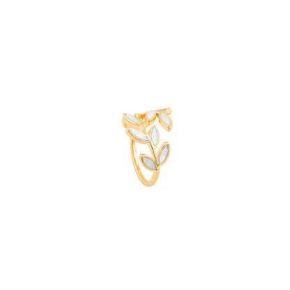 Bague en Or Ajustable avec Feuille et Opale Blanche