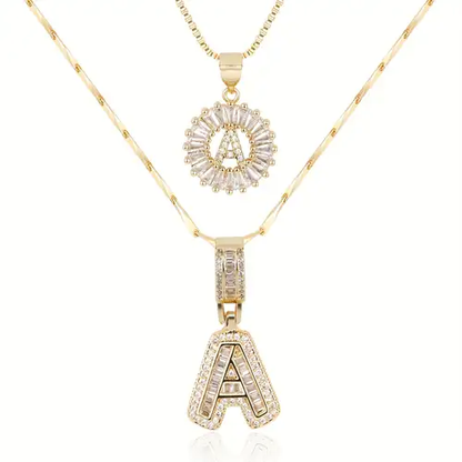 Ensemble collier initial lettre Pave | Or blanc