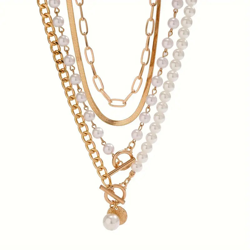 Ensemble collier Vintage Pearl & Gold Snake Chain | Or