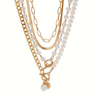 Ensemble collier Vintage Pearl & Gold Snake Chain | Or