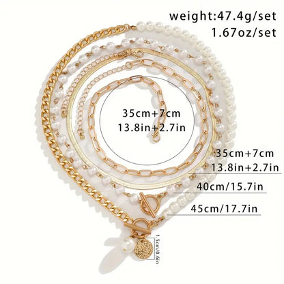 Ensemble collier Vintage Pearl & Gold Snake Chain | Or