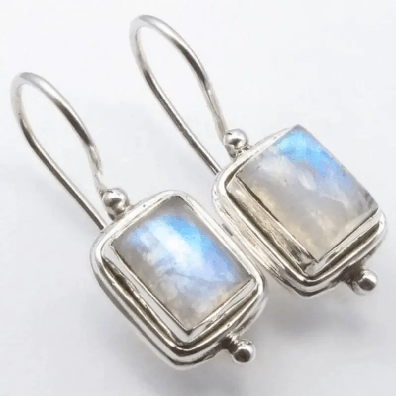 Boucles d'oreilles vintage avec pierre de lune carrée
