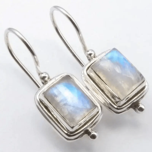 Boucles d'oreilles vintage avec pierre de lune carrée