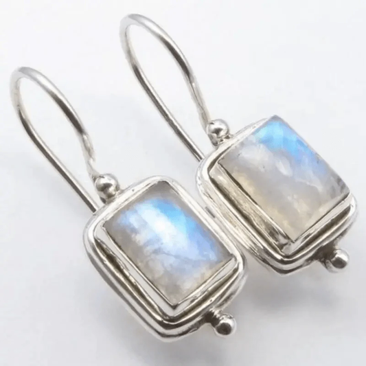 Boucles d'oreilles vintage avec pierre de lune carrée