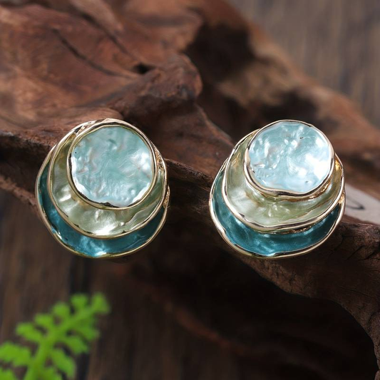 Boucles d'oreilles rondes vintage peintes à plusieurs couches