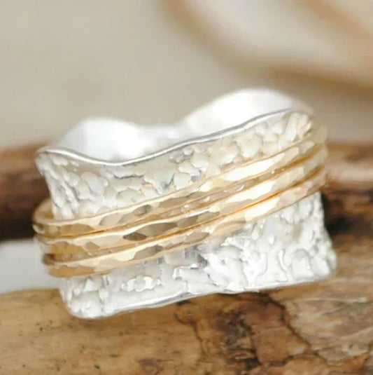 Bague à spinner vintage en or et argent