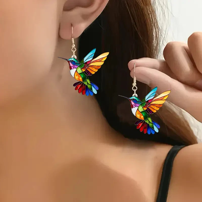 Boucles d’oreilles Colorful Hummingbird | Or blanc