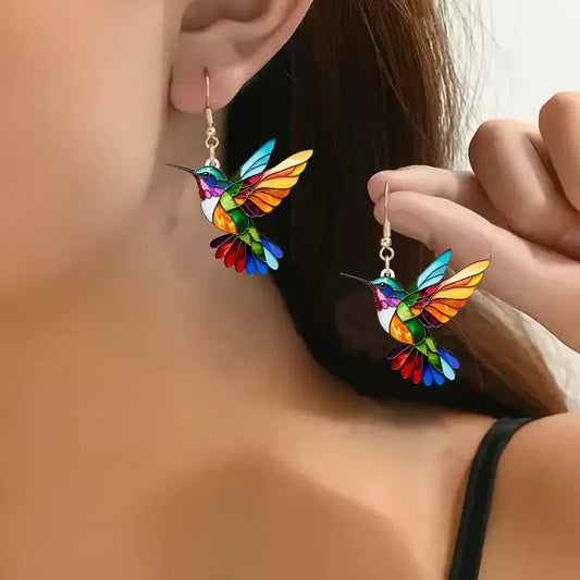 Boucles d’oreilles Colorful Hummingbird | Or blanc